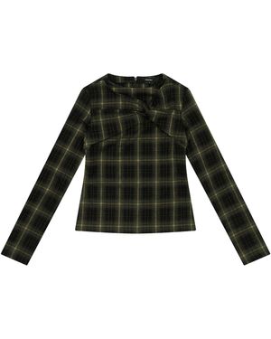 KIMZISU Twisted Check High-neck Top - Black