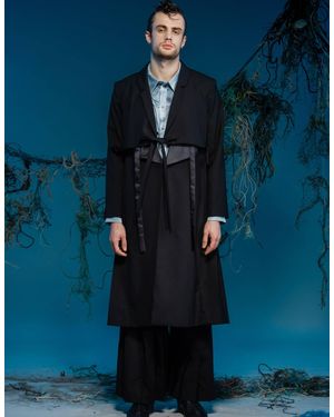INF Strapped Long Blazer Coat - Blue