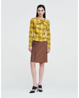 KIMZISU Twisted Check High-neck Top - Yellow