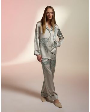 Piola Gray Natural Silk Loungewear Set | Cheetah Print