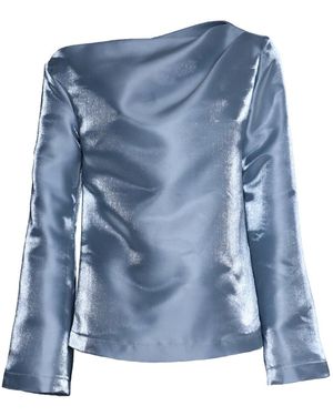 Julia Allert Brand Modern Boat Neck Sheen Blouse - Blue