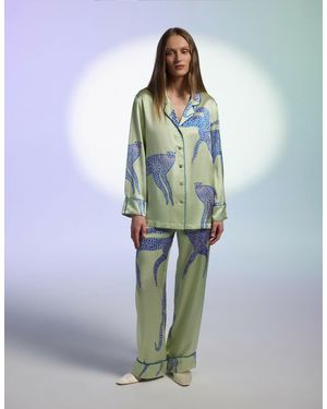 Piola Green Organic Silk Pajamas | Pink Cheetah Print - Blue