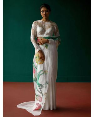 Shriya Khanna Saree With Tulip Applique - Green