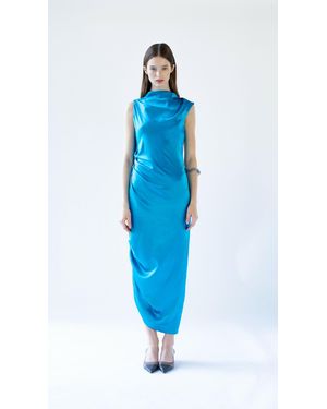 NANICHE Vega Turquoise Blue Silk Satin Dress