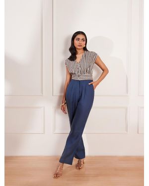 tara and i Printed Color Blocked Jumpsuit - Blue