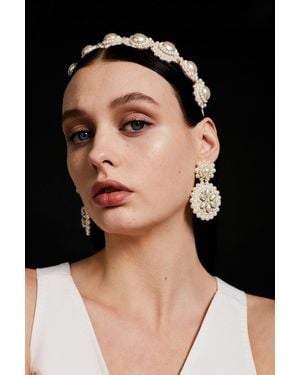 PINAR OZEVLAT Flower Drop Earrings Pearl - Black