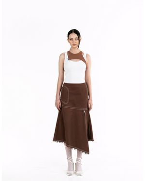 7/11 Seven Eleven Asymmetric Brown Denim Skirt