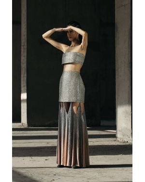 AKHL Hand-embroidered Skirt With Fall Panels And Fringes - Black