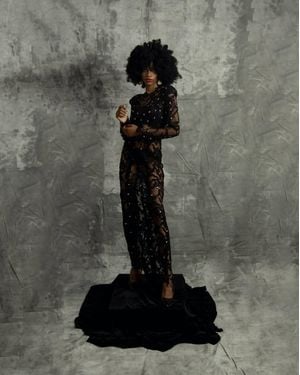 Joseph Ejiro Embellished Black Lace Dress - Gray