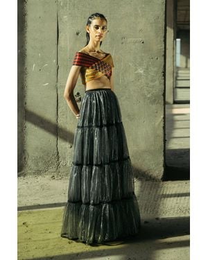 AKHL Tiered Lurex Gathered Skirt - Green