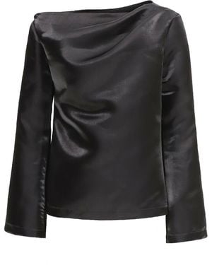 Julia Allert Brand Modern Boat Neck Sheen Blouse - Black