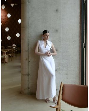 Maet Studio Amari Sleeveless White Linen Dress - Green