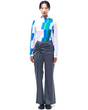 KIMZISU Glitch Print Mock Neck T-shirt - Blue