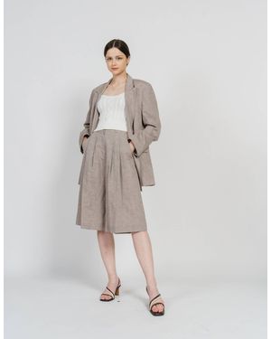 FREAKSBYKIMTAEHOON Linen Back-waist Band Wide Bermuda Pants - Natural