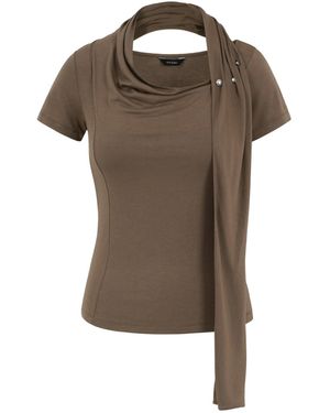 KIMZISU Cowl Neck Scarf T-shirt - Brown