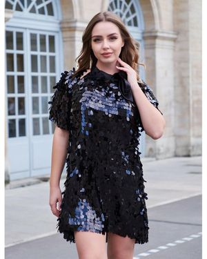 Petra Petrova Alexis Black Sequin Halter Mini Dress With Bolero - Multicolor