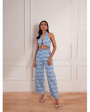 tara and i Denim Printed Paper Bag Pant - Blue
