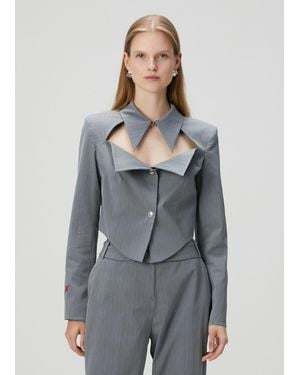 Pcfg Woven Striped Shirt With Metal Button - Gray