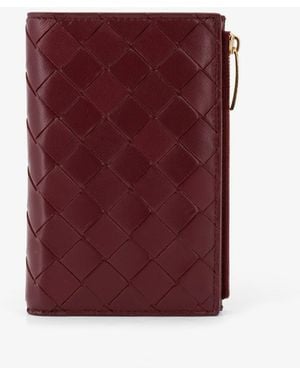 Bottega Veneta Leather Walle With Intrecciato Motif - Red