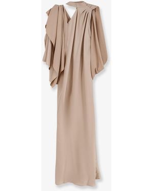ACTUALEE Long Dress With Satin Band - Natural