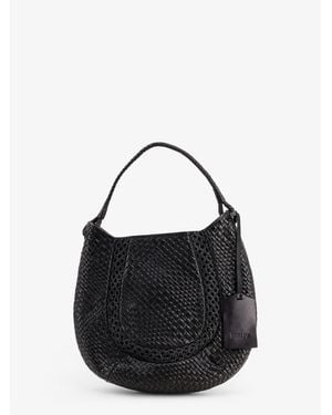 IBELIV Lamia Vegetable Leather Shoulder Bag With Woven Pattern - Black