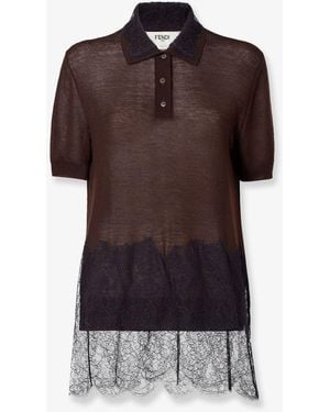 Fendi Lingerie Cashmere And Silk Polo Shirt - Brown