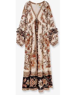 FARM Rio V-Neck Maxi Dress With Ruffles - White