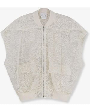 Nude Sleeveless Lace Jacket - White