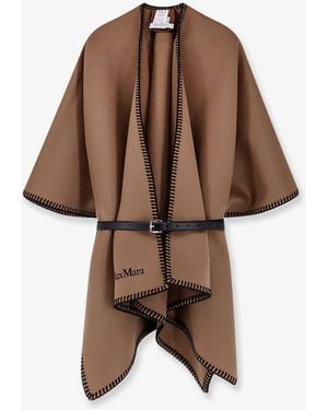 Max Mara Mxacolomba Virgin Wool Cape With Belt - Brown