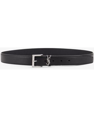 Saint Laurent Cassandre Leather Belt - White