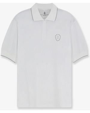 Brunello Cucinelli Technical Fabric Polo Shirt With Embroidered Logo On The Front - White