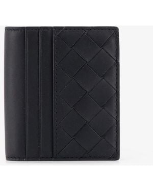 Bottega Veneta Leather Card Holder With Intrecciato Motif - Black