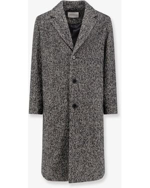 Amaranto Herringbone Pattern Wool Coat - Grey