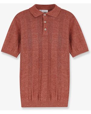 Brunello Cucinelli Linen And Cotton Blend Polo Shirt - Red