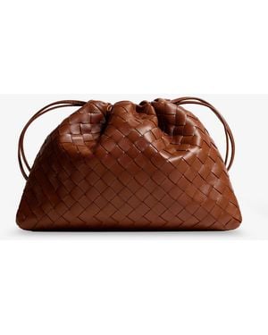 Bottega Veneta Medium Dustbag Leather Clutch Bag With Intrecciato Effect - Brown