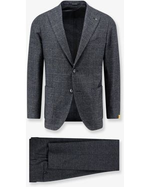 Tagliatore Single-Breasted Cotton And Wool Suit With Prince Of Wales Check - Blue