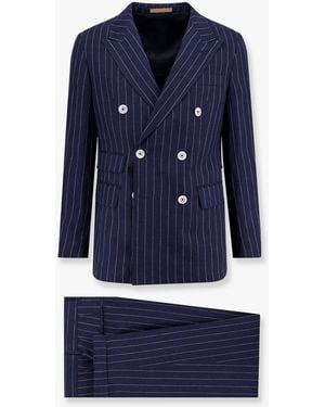 BOSS Double-Breasted Pinstriped Linen Suit - Blue