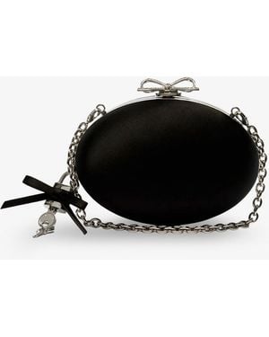 Self-Portrait Oval Satin Clutch Bag - Black