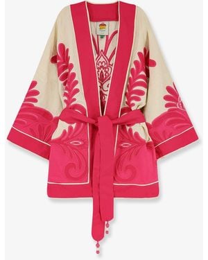 FARM Rio Linen And Viscose Blend Kimono - Red