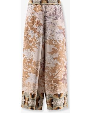 Pierre Louis Mascia Silk Trouser With All-Over Prints - Natural
