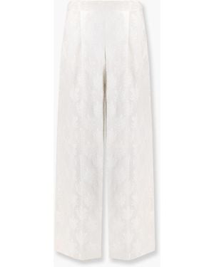 Fendi Jacquard Silk Trouser With Floral Motif - White