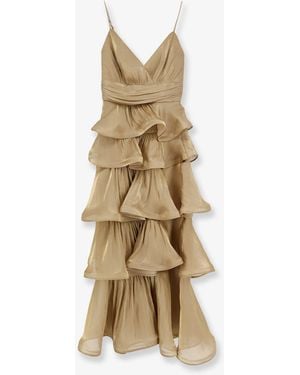 ACTUALEE Flounced Long Dress - Metallic