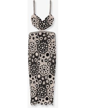 PATBO Long Crochet Dress With Floral Pattern - White