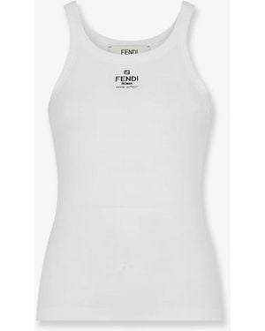 Fendi Ribbed Cotton Tank Top - White