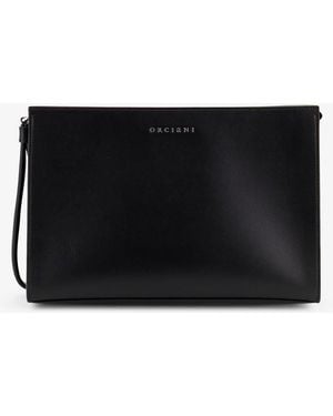 Orciani Leather Clutch Bag With Metal Lettering Logo - Black