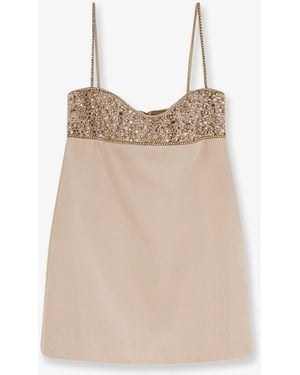 retroféte Satin Dress With Rhinestones Detail - Natural