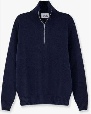 Alpha Studio Wool And Cashmere Half-Zip Cardigan - Blue