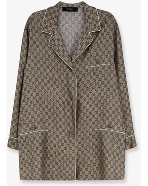 Gucci Silk Shirt With Gg Print - Grey