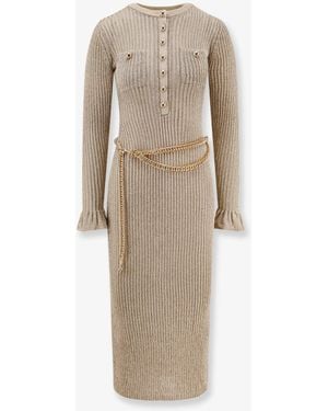 Self-Portrait Ribbed Lurex Knit Midi Dress - Natural