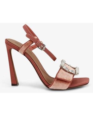 Dolce & Gabbana Dolce & Gabbana Velvet Sandals With Rhinestone Detail On The Front - Pink